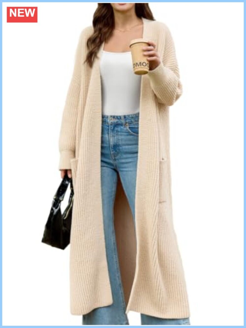Oversized Ribbed Knit Open Front Long Cardigan Sweater with Pockets